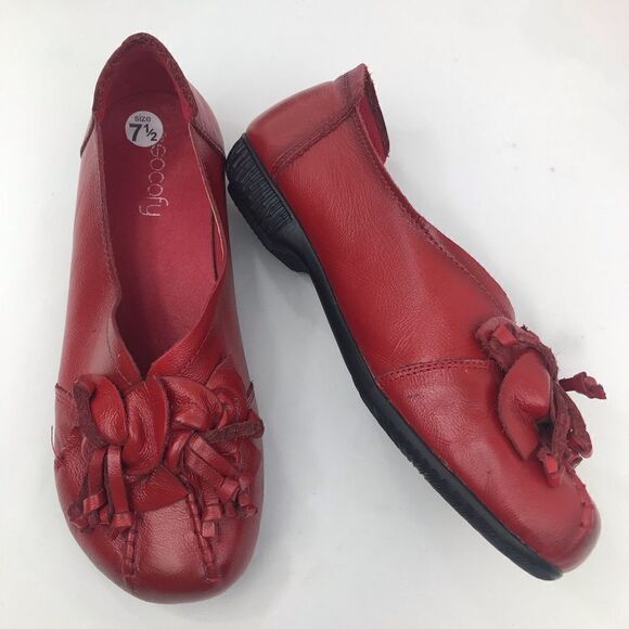 Socofy Red Geuine Leather Floral Toe Handmade Slip On Casual Statement Loafer - Picture 3 of 16